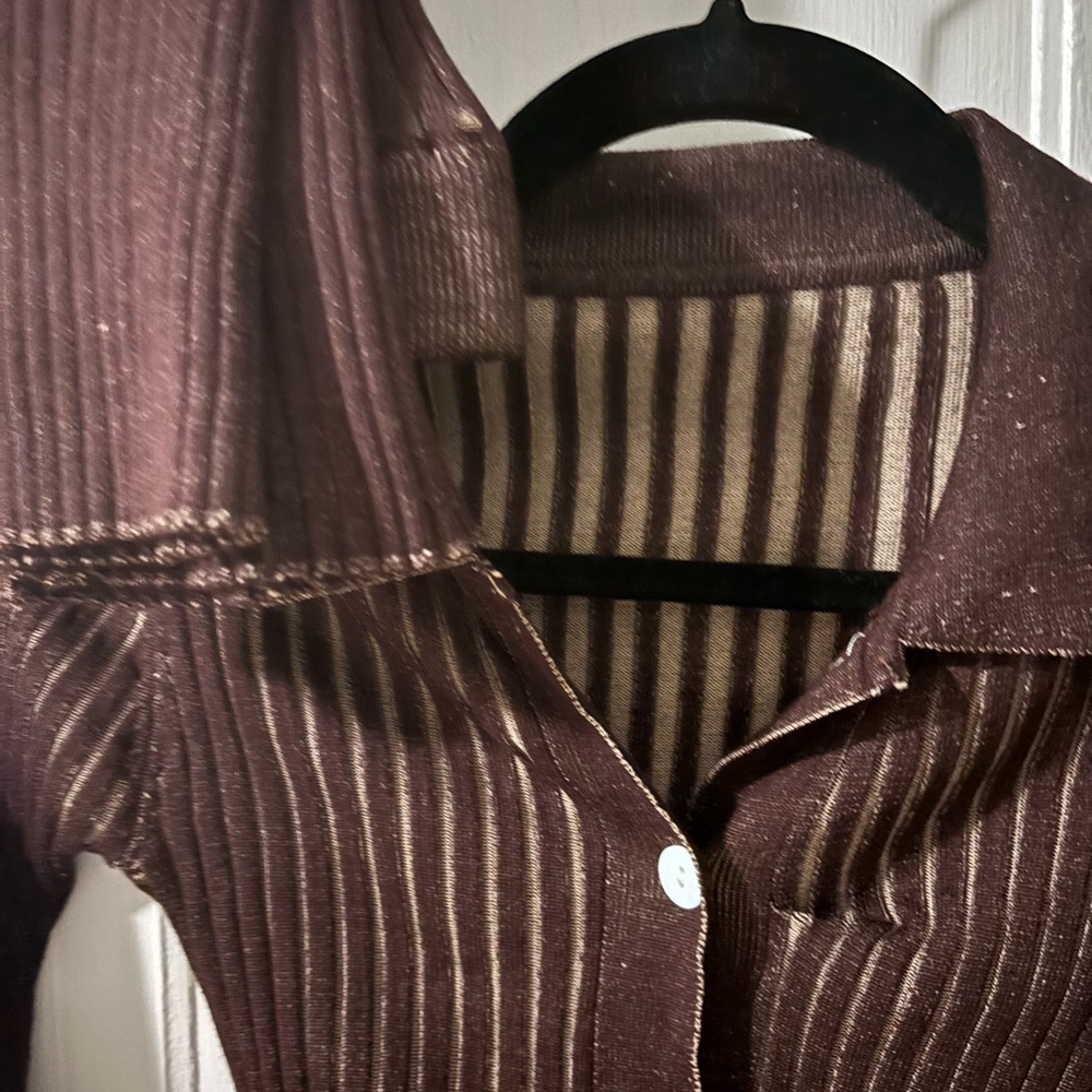 Brown Striped Button-Up Cardigan